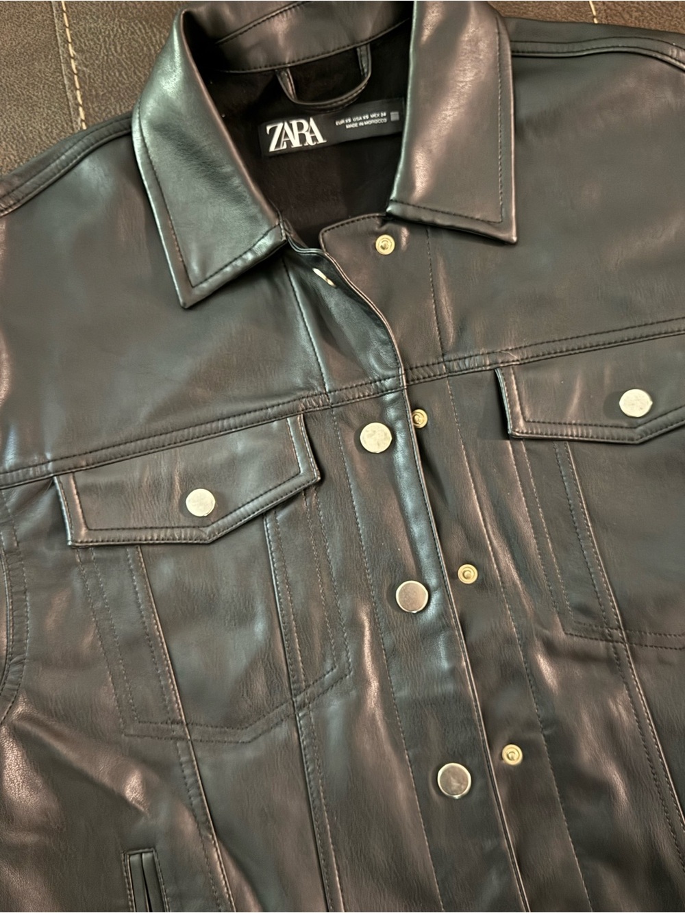 ZARA Black Faux Leather Jacket XS Womens